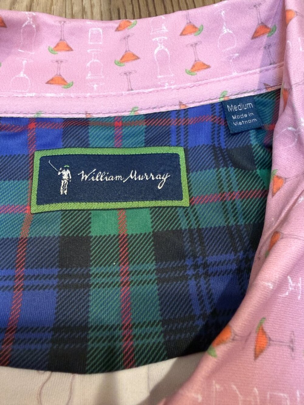 William Murray Golf Pink Polo Shirt Mens Medium Martini Print Waterloo Orange - Picture 5 of 5